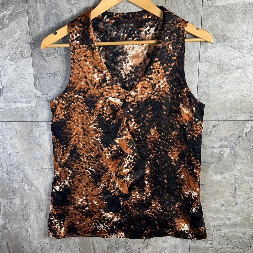 Brown and black animal print tank top‎ with tie front detail Woman's Medium